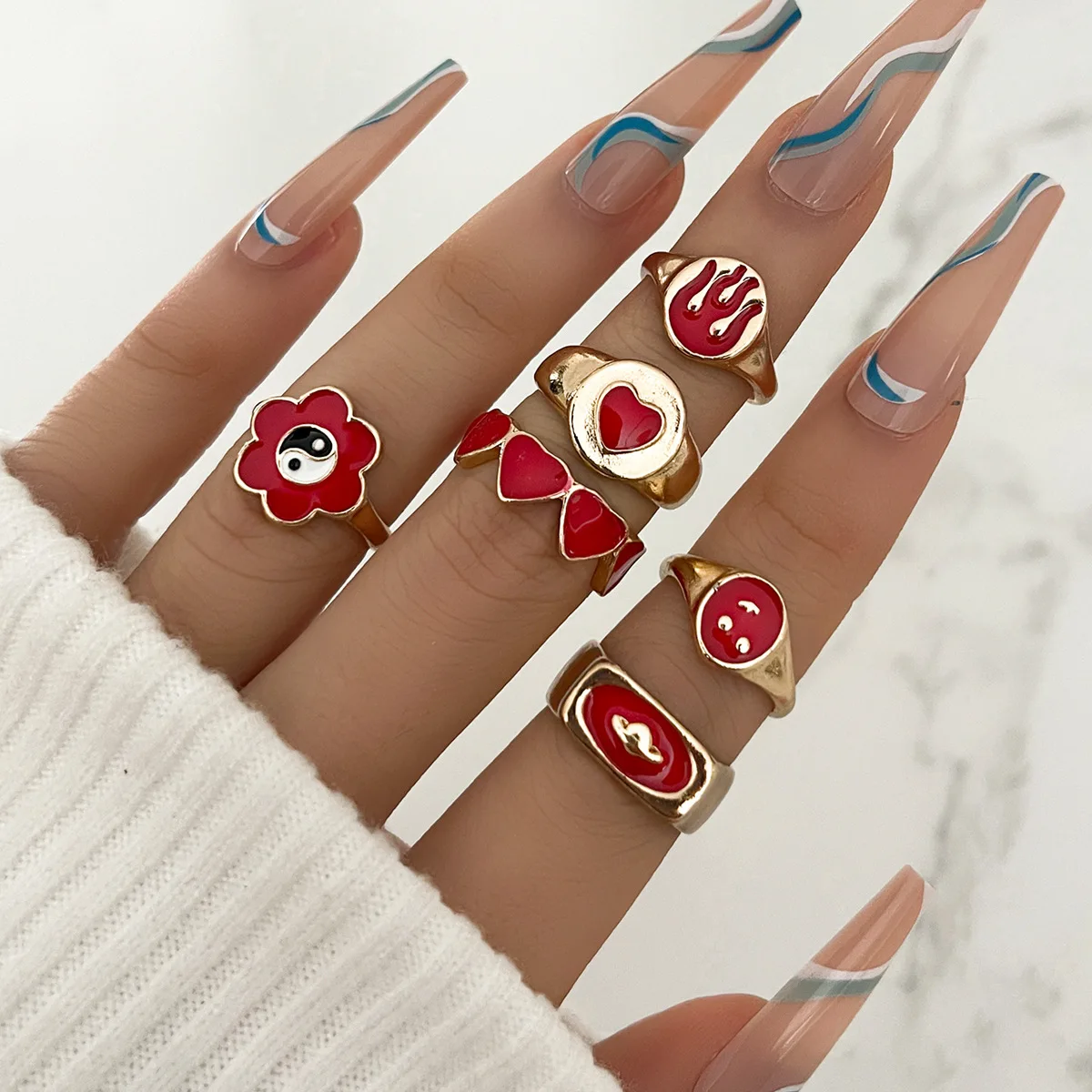 Bohemia Geometric Colorful Enamel Kunckle Ring Set For Women Butterfly Heart Sign Finger Ring Female Daily Jewelry