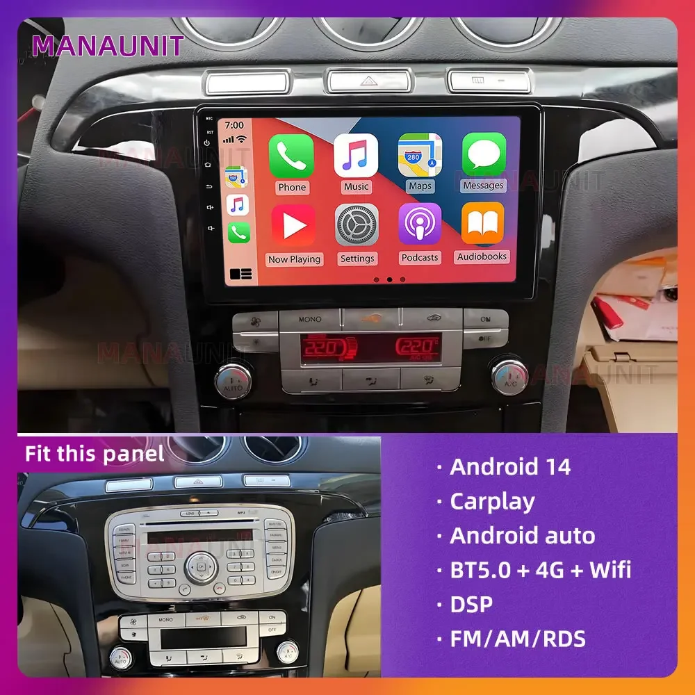 Android 14 For Ford S-Max 2007-2008 Car Multimedia Player,Carplay,Auto,Radio,Navigation,GPS,Stereo,Head Unit,Smart Voice,DVD