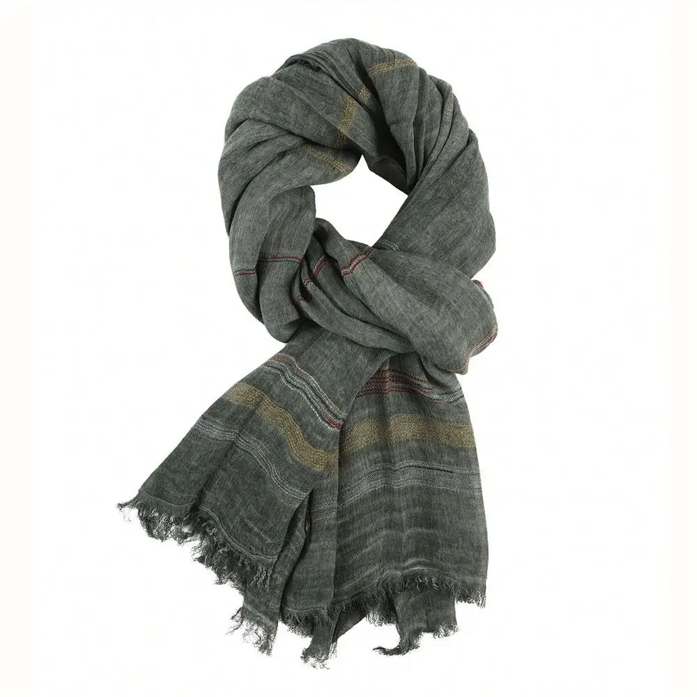 Soft Breathable Striped Scarf Short Tassel Warm Men Scarf Soft Lightweight Solid Color Scarves College