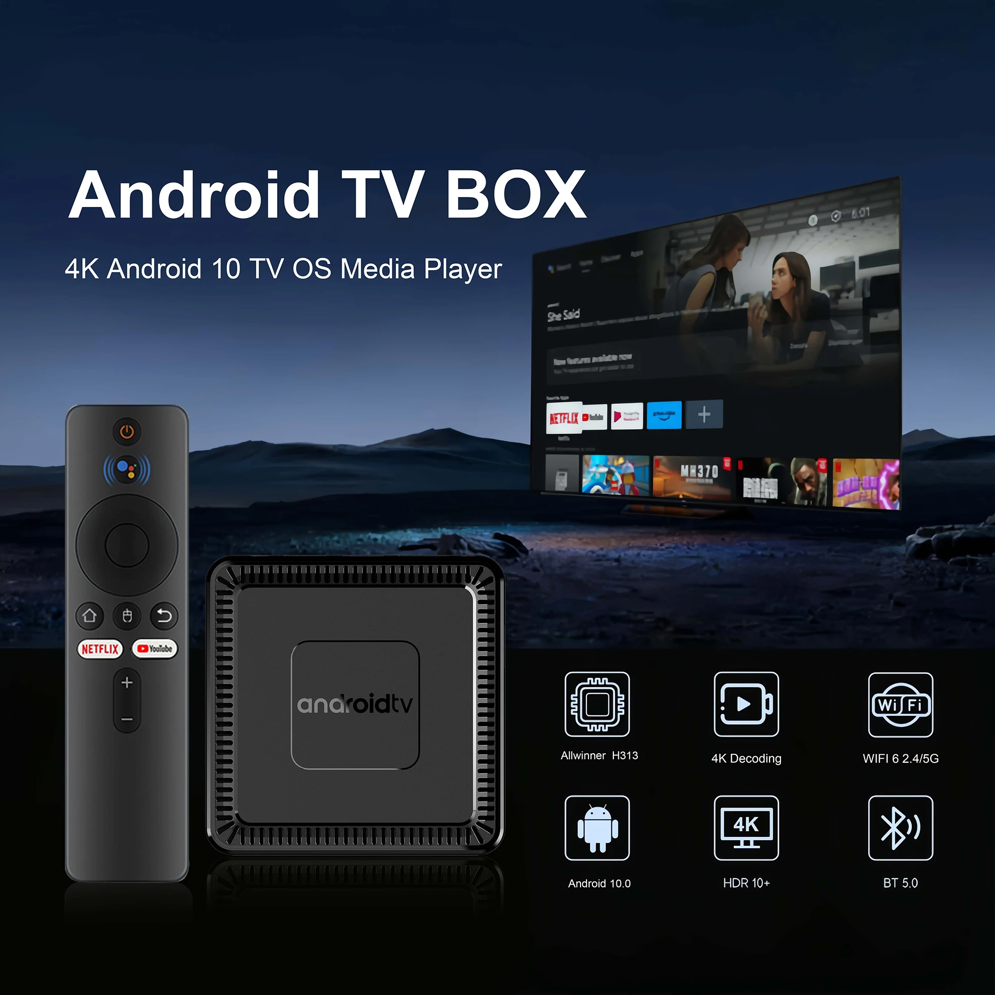 Android TV Box Google Netflix YouTube Smart Home theater Q7 AllwinnerH313 4K HDR10 Wifi6 100M Lan Chromecast Streaming player