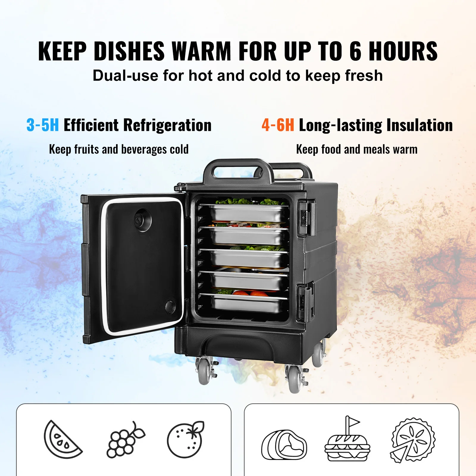 Insulated Food Pan Carrier, 81 Qt Hot Box for Catering, Food Box Carrier with Double Buckles, Front Loading Food Warmer with Handles, Stackable End Loader with Wheels for Restaurant, Canteen