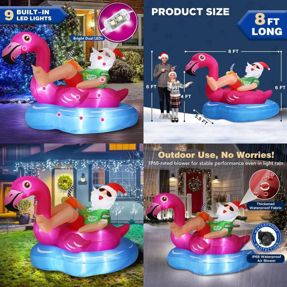 

Hawaiian-Themed 8-Foot Santa on Flamingo Float - Outdoor Christmas Decoration for Lawn and Garden