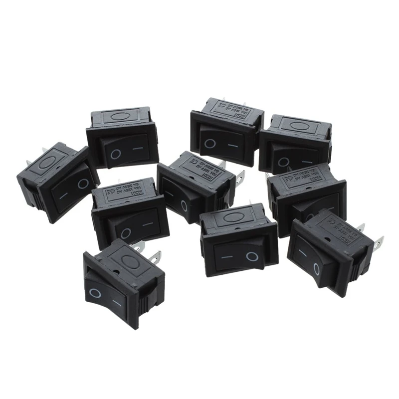 AB46-100 Pcs SPST Mini Black 2 Pin Rocker Switch AC 125V 10A 250V 6A