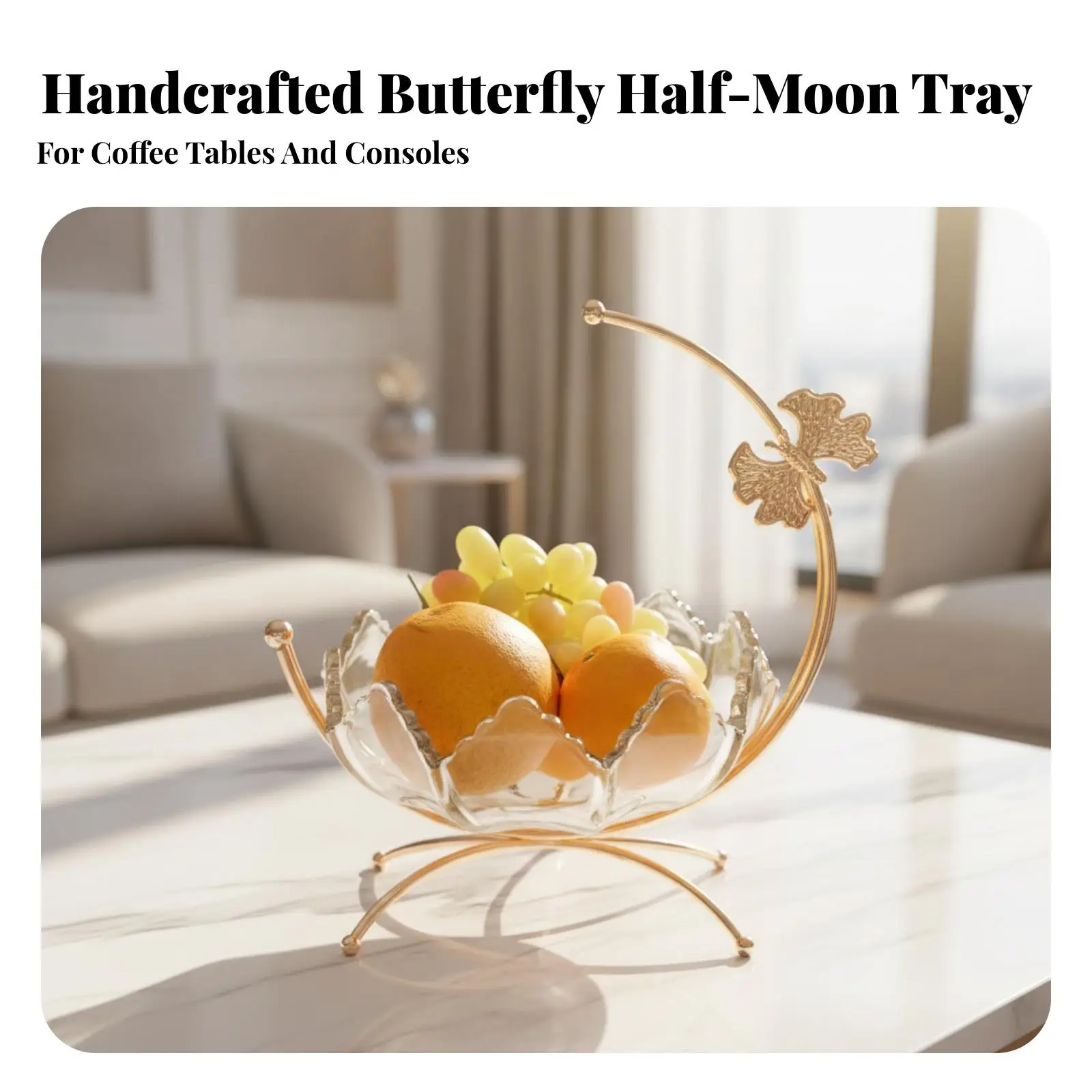 Elegant Fruit Bowl with Metal Stand | Petal-Like Shape, moon-shaped-Moon Silhouette, Fruit Dish with Metal Stand, for Coffee