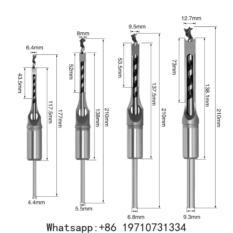 4Pcs Twist Drill Bits 6.4/8/9.5/10/12.7mm Square Hole Mortise Chisel Drill Bit Tools for Carving DIY Furniture