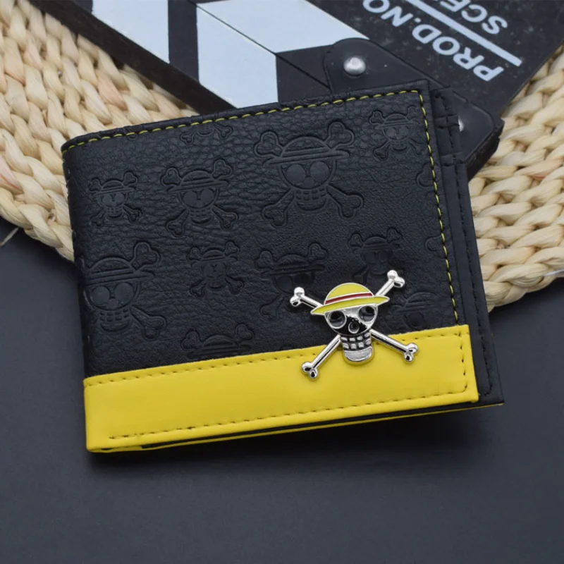 ONE PIECE Luffy Animation Peripheral PU Leather Men's Wallet Black Thin Cartoon Men's Wallet Multi-card Open Change Bag