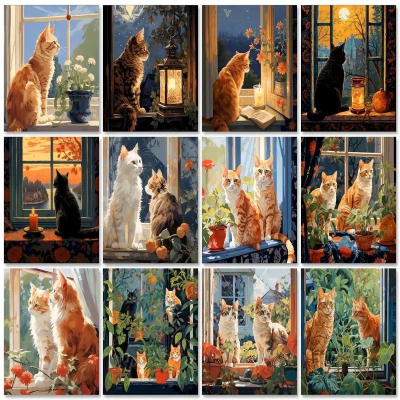 

GATYZTORY Frame DIY Painting By Numbers Window Cat Drawing Coloring By Numbers Modern Wall Art Picutre Handmade Artwork