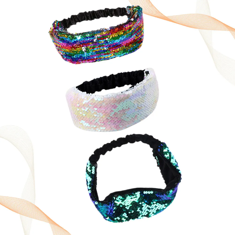 

3Pcs Sequins Hair Bands Color Changing Lightweight Chic Headwear Party Supplies Stylish Hair Accessories for Girls Women