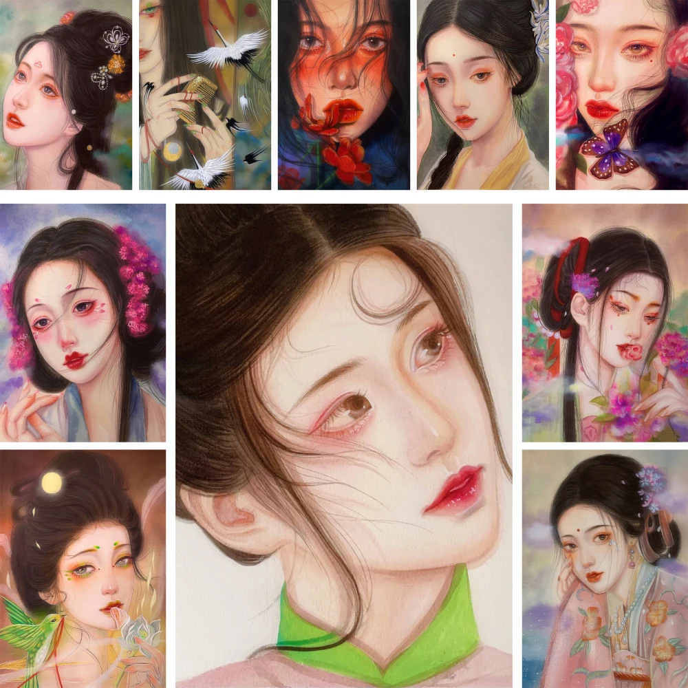 Stile cinese ragazza cartone animato pittura con numeri pacchetto colori ad olio 50*70 schede con numeri dipinti murali per bambini artigianato