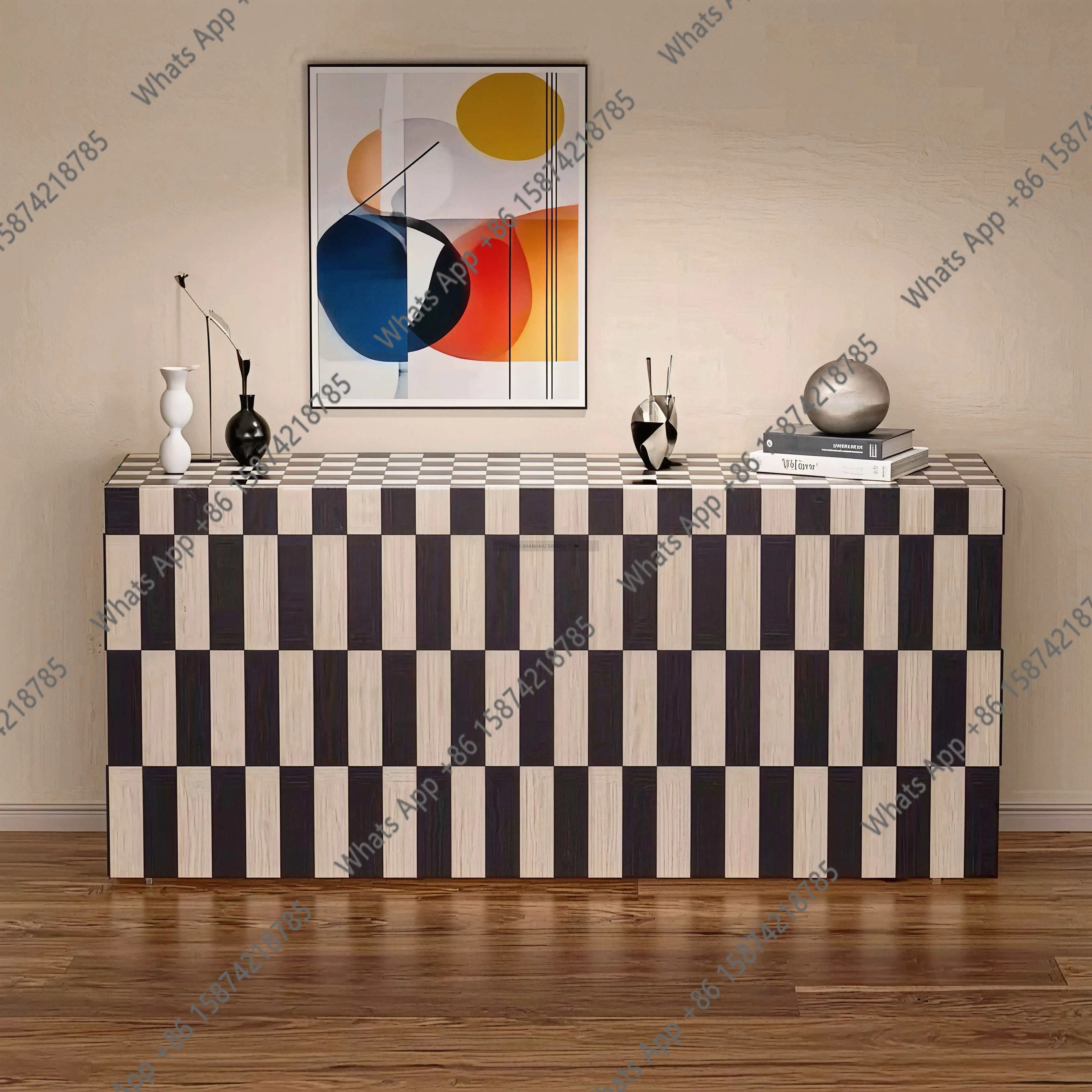 

Итальянский минималистичный и креативный буфет для столовой, антикварный шкаф для хранения вещей у входа в виллу, шкаф для прихожей, цвет в тон гостиной.