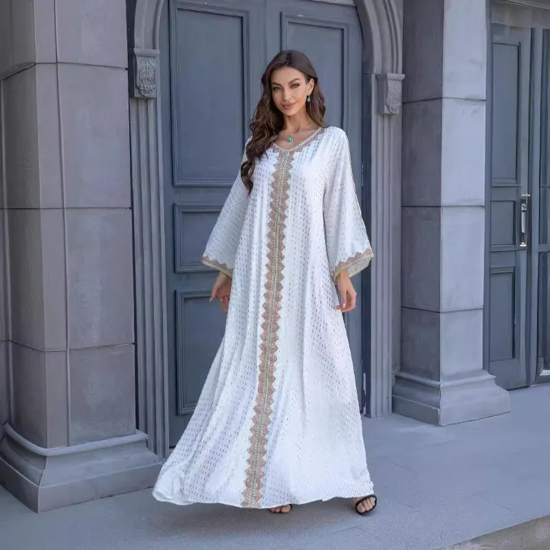 

Muslim Women's Wear Gilding Simple Buttons Lace Robe Slim-Fit Elegant Arabic Dubai Gown abaya femme muslim sets dresses