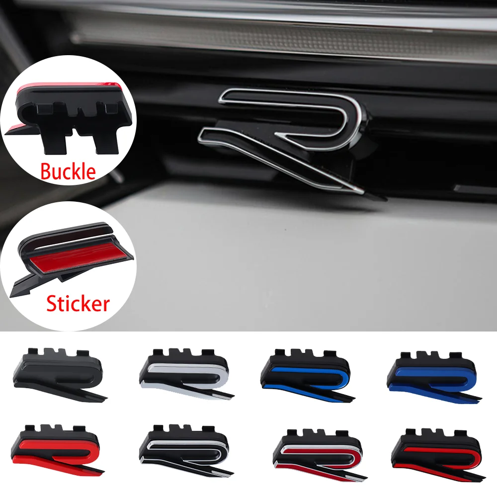 1pc ABS Car Front Grille R Emblem Sticker/Buckle for VW R Polo Passat B5 B7 Golf 3 4 5 8 Jetta Touareg Bora Auto Accessories