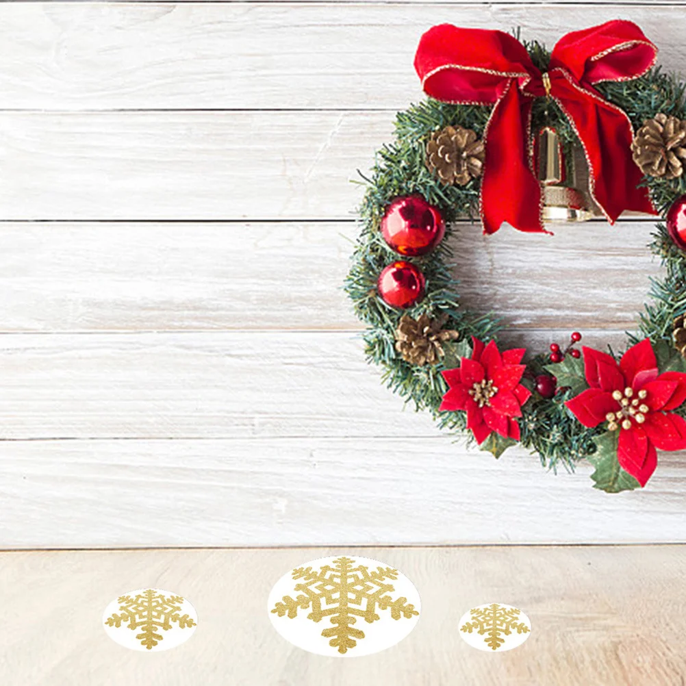 

12pcs Christmas Snowflake Stickers Pvc Self-Adhesive Wall Decals Round Floor Decorative Removable Party Home Decoration Golden