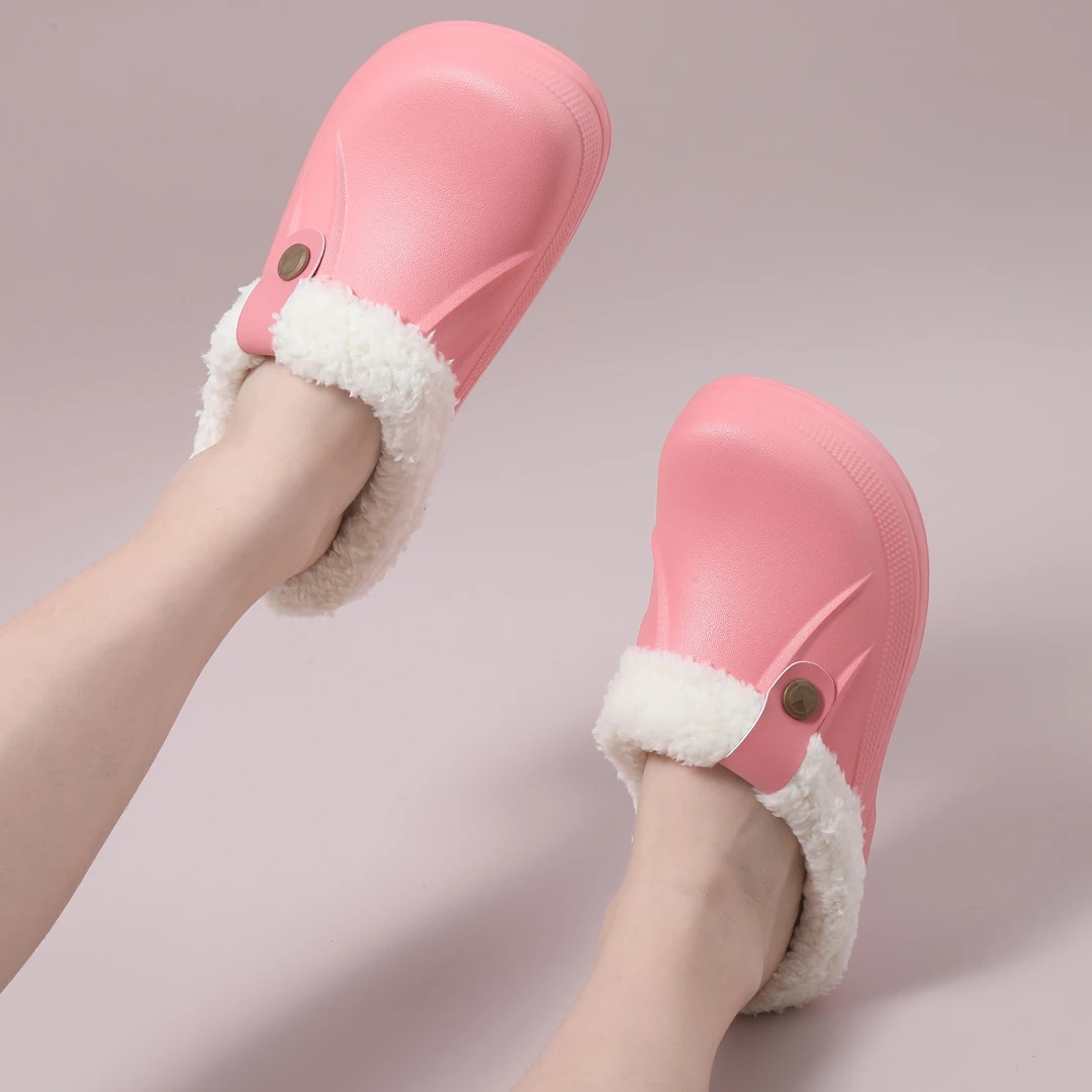 Goosecret Winter Plush Garden Shoes For Women Men Outdoor Waterproof Non-slip Cotton Shoes Indoor Warm Soft House Furry Slippers