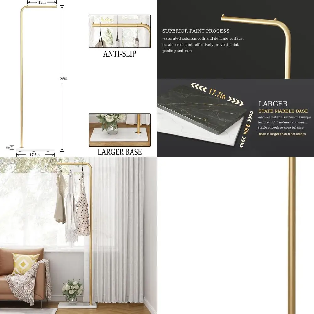 

Стильная L-образная металлическая вешалка для одежды с перекладиной и утяжеленным основанием для прихожей дома и офиса