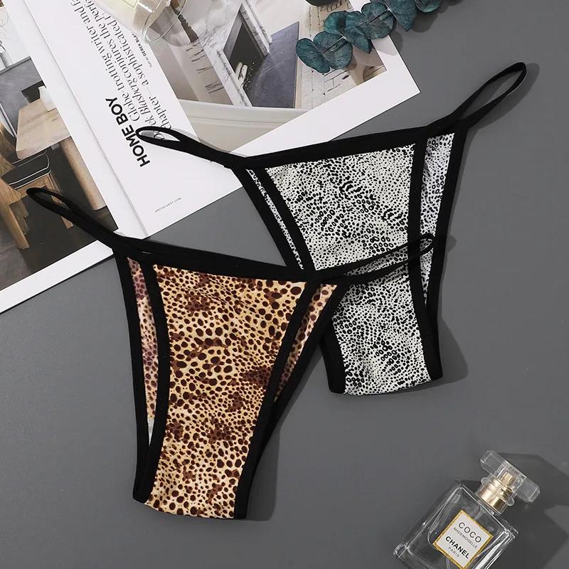 Women\'s Underwear Sexy Leopard Print Ice Silk Low Waist One-piece Seamless Women\'s Underwear Thong