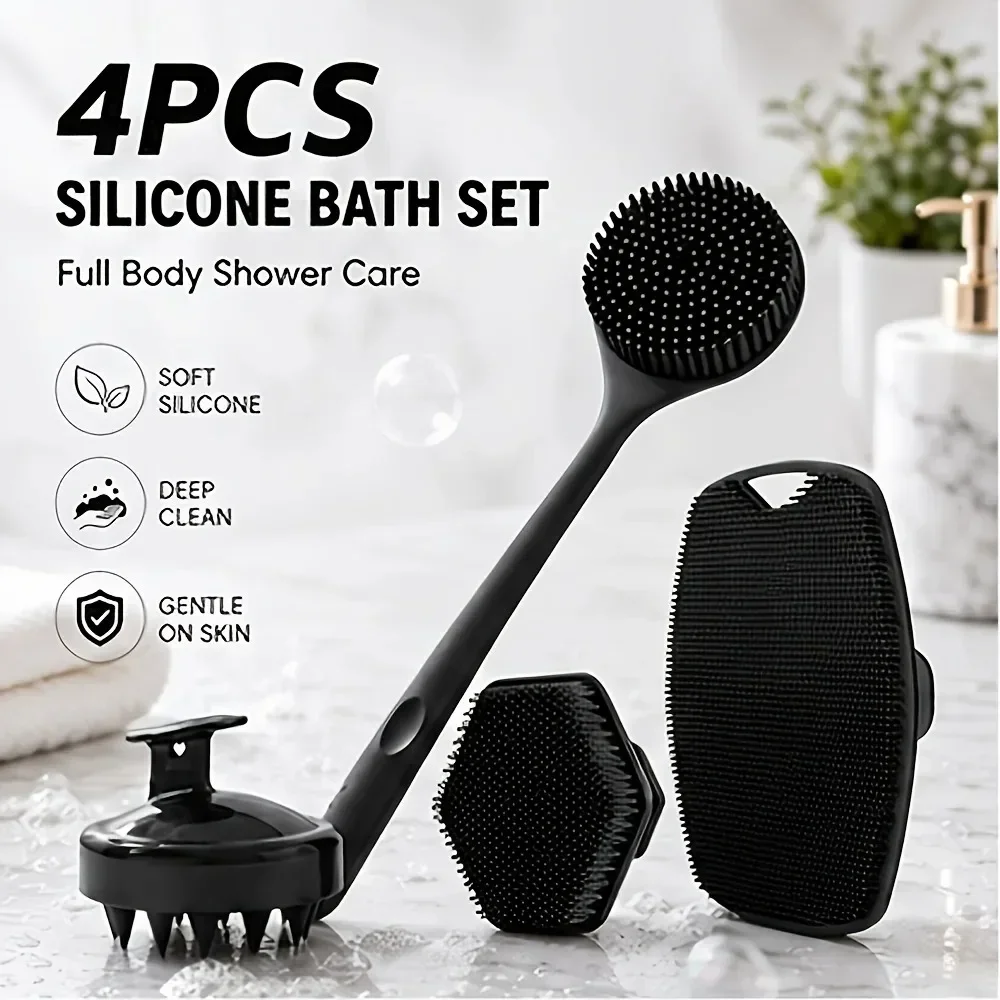 5/4/3/2/1-teiliges Körperbürsten-Set mit langem Griff, Rücken-Duschbürste, Silikon-Peelingbürste, Shampoo-Kopfhautmassagegerät für das Badezimmer – Detail 12