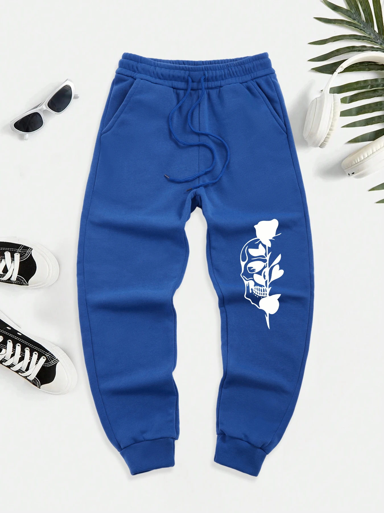 

Осенние длинные джоггеры с получерепом и рисунком роз, брюки с карманами на шнурке, уличные брюки в стиле хип-хоп, удобные теплые спортивные штаны