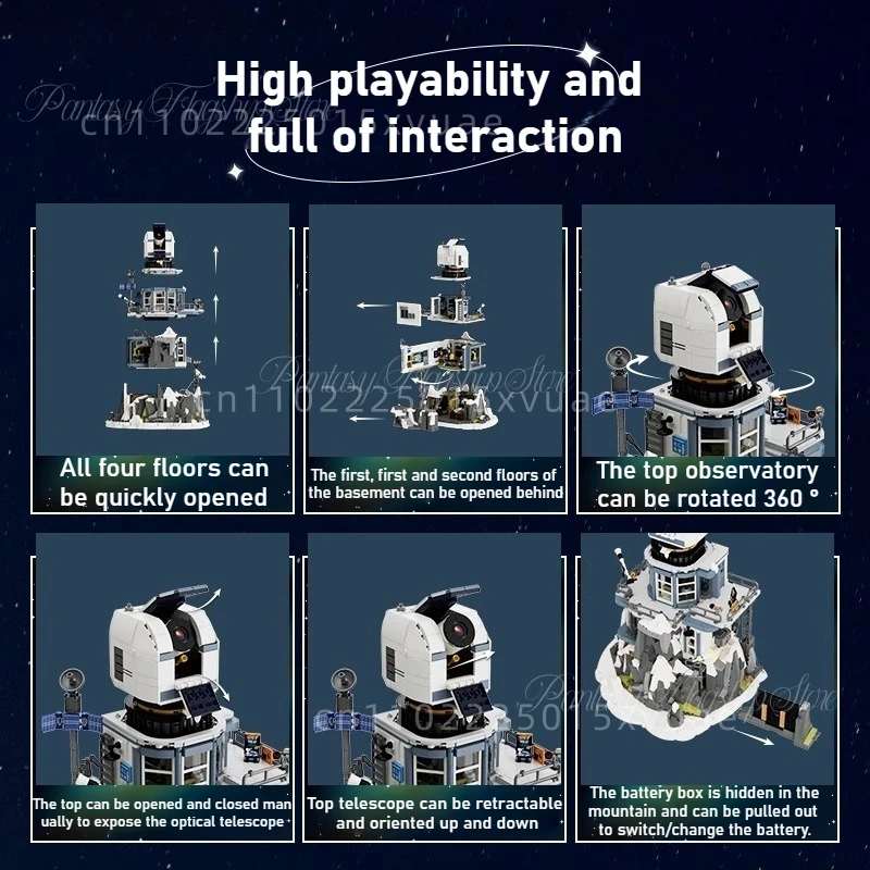 Bloques de construcción de observación en un acantilado, modelos de construcción de ensamblaje a gran escala, adornos de vista de calle, juguetes de proyección, regalo de colección