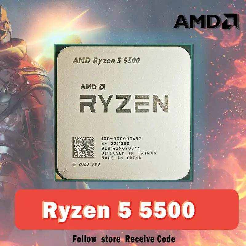 Go! AMD Ryzen 5 5500 R5 5500 3.6 GHz 6-Core 12-Thread CPU Processor 7NM L3=16M 100-000000457 Socket AM4 No Fan