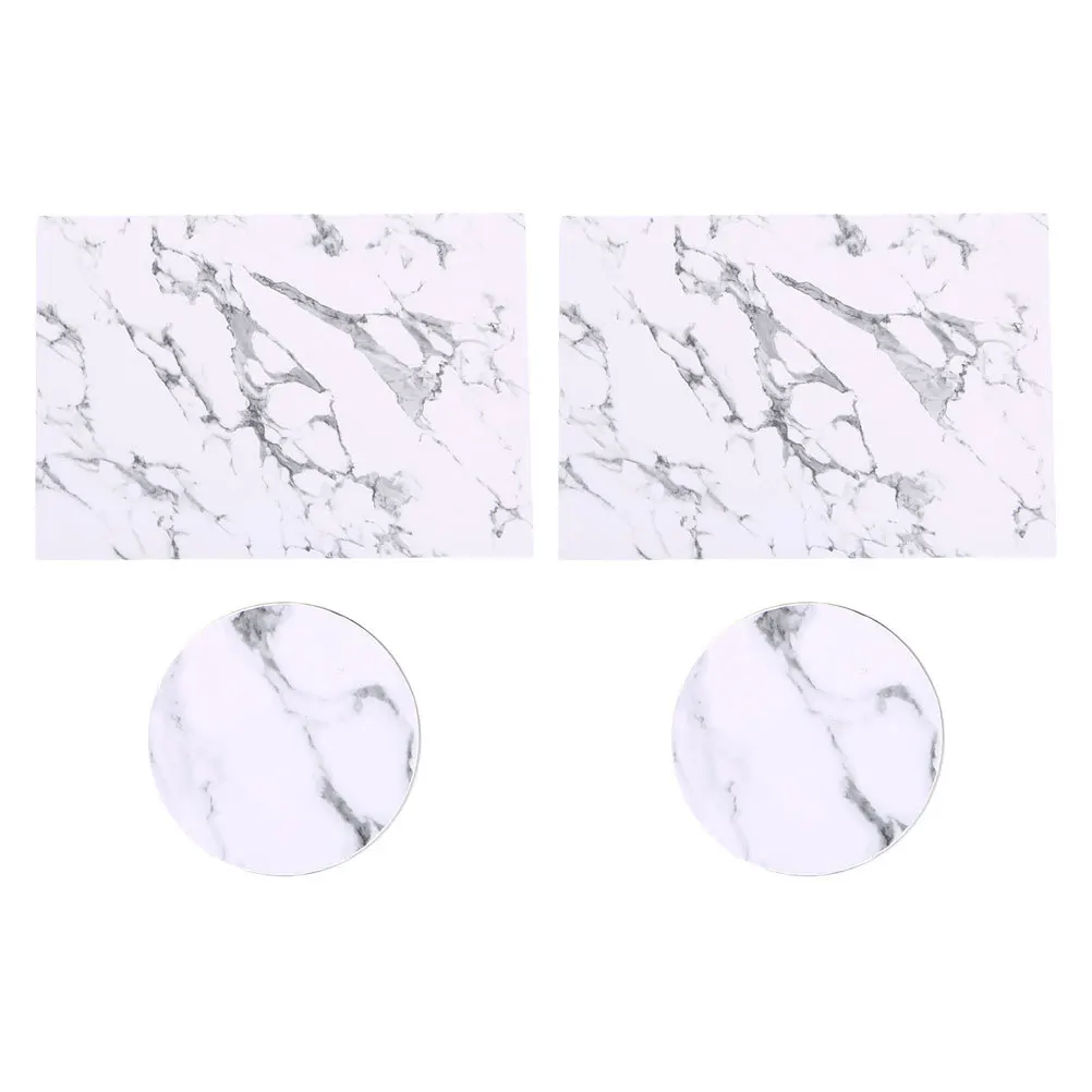 

4pcs Marble Grain Coaster Pu Waterproof Heat Resistant Non-Slip Table Cup Mat For Home Decor Coffee Tea Accessories