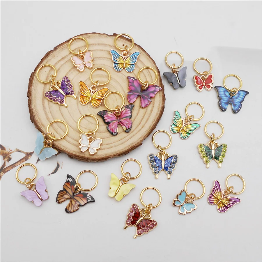 

20PCS Enamel Butterfly Charms With Rings Handmade Findings Jewelry Making Accessory Hair Braids Dreadlock Headdress