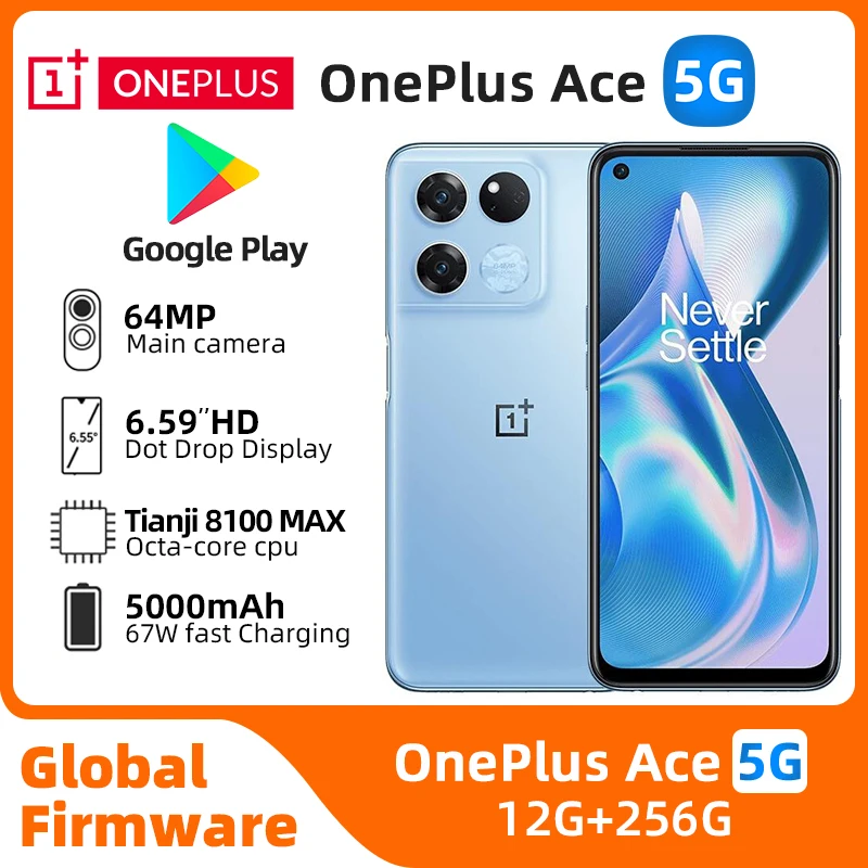 OnePlus Ace 5G Global Rom MTK Dimensity 8100 MAX 8GB 128GB Fast Charge 120Hz AMOLED Android OnePlus 10R used phone