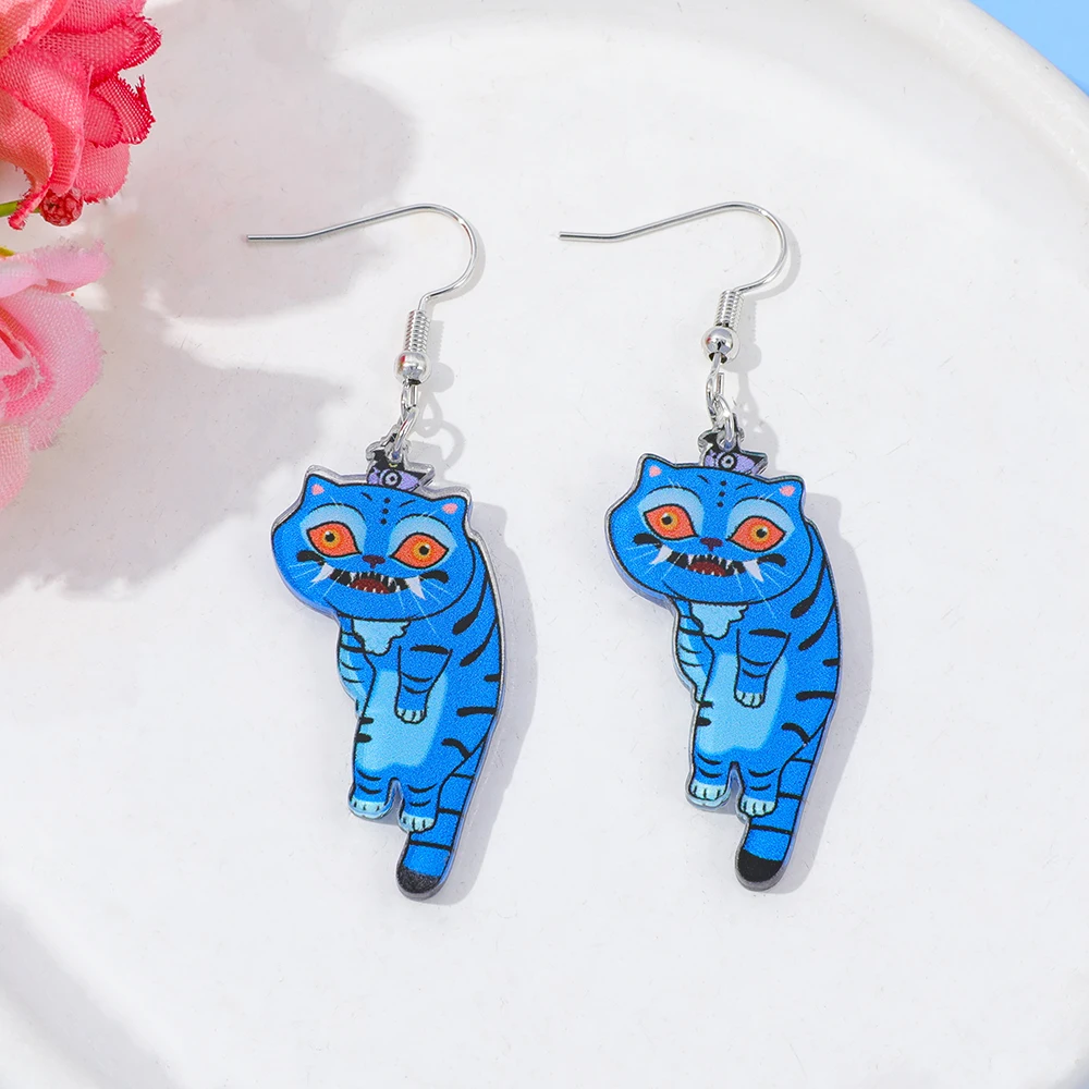 أقراط متدلية بتصميم Kpop Demon Hunters Derpy Tiger، نمط كرتوني لطيف، مجوهرات أكريليك، أقراط المهرجانات، زينة الأذن