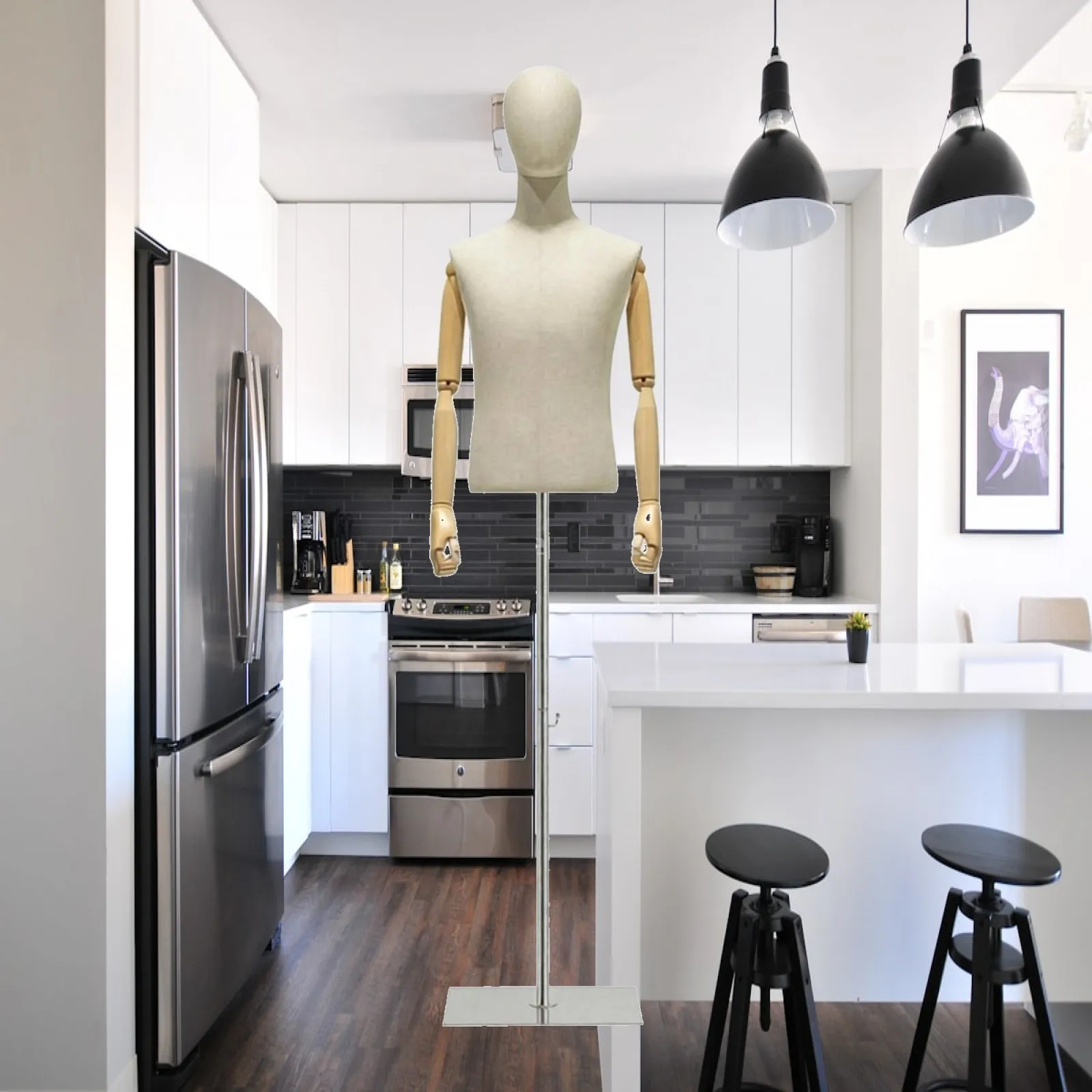 Professional Men Mannequin Torso Display with Linen Surface and Metal Support for Retail Storefront Window Merchandising Apparel