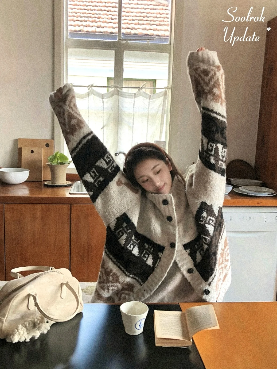 

Шерстяной свитер Soolrok Fair Isle, свободный женский кардиган, верхняя одежда с V-образным вырезом, длинными рукавами, мягкий, повседневный, осенний, модный