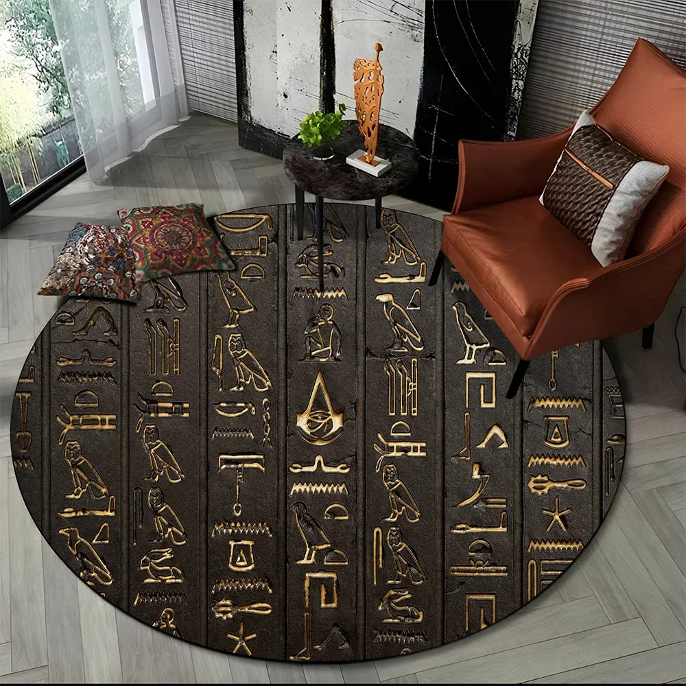 Egyptian Ideographic Symbols Eye of Horus Round Carpet Rug for Living Room Bedroom Child Decor,Pet Area Rug Non-slip Floor Mat