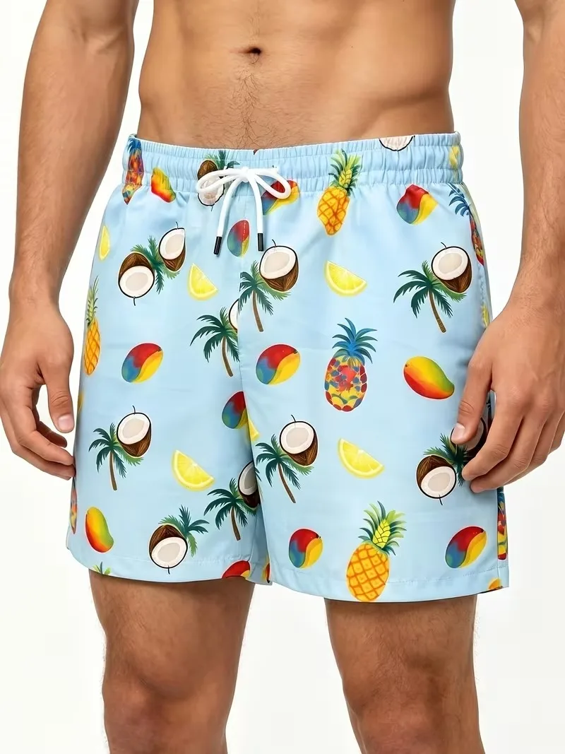 Men's Stylish Hawaiian Fruit-Print Swim Trunks | Lightweight Beach Shorts, Perfect for Vacation