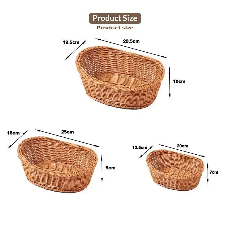Handwoven Plastic Rattan Basket Durable Lightweight Food Organizer for Kitchen Bread Fruits Snacks Outdoor Use