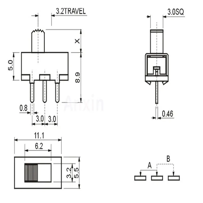 20 piezas SS12F17G5 interruptor de palanca 3 pines 2 archivos SS12F17 mango alto 5mm interruptor deslizante 1P2T SS-12F17 interruptor de alimentación de juguete paso 3,0 MM DIP