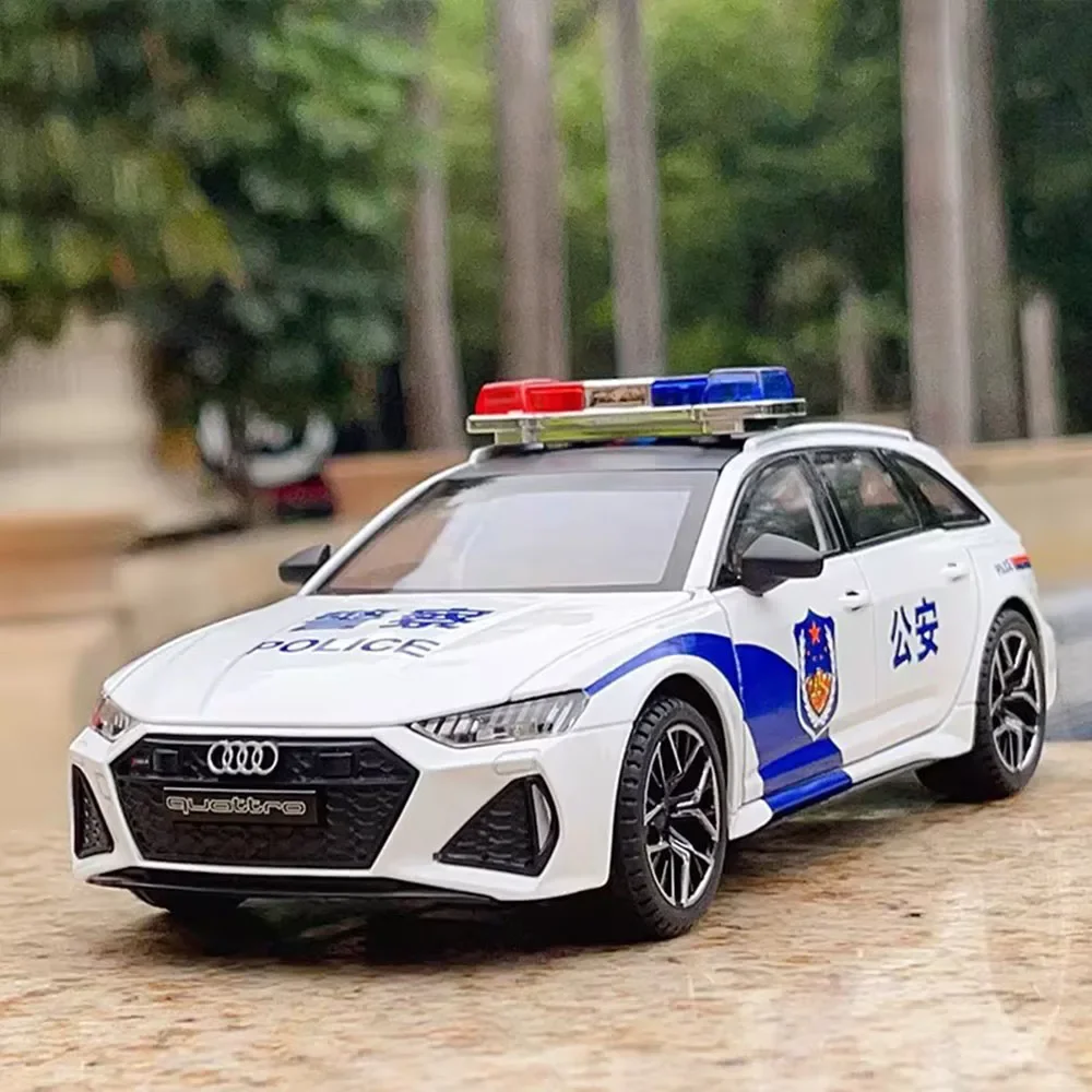 1:24 Alloy Audi RS6 Models Toys Police Cars with Light Music Pull Back Vehicles Rubber Tires Miniature Car for Child Adult Gifts