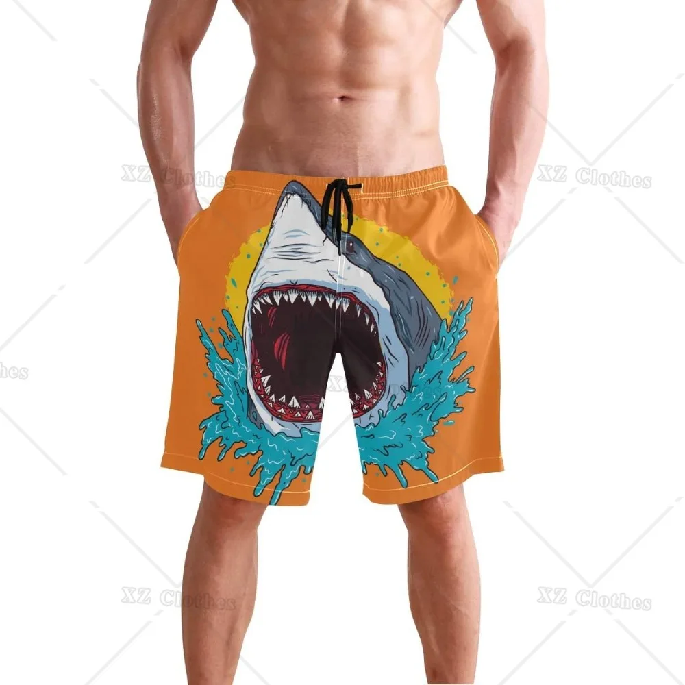 

Shark Orange Beach Shorts Summer Swim Trunks Sports Running Bathing Suits with Mesh Lining and Pocket