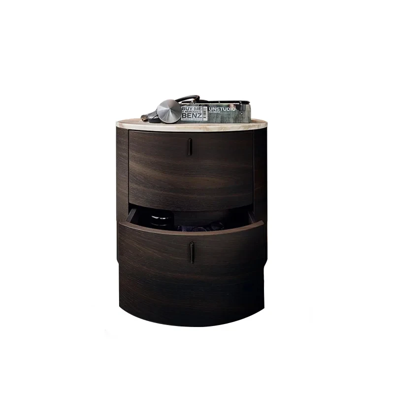 Italian minimalist solid wood smoked bedside tle Nordic light bedroom round rock sl suace storage