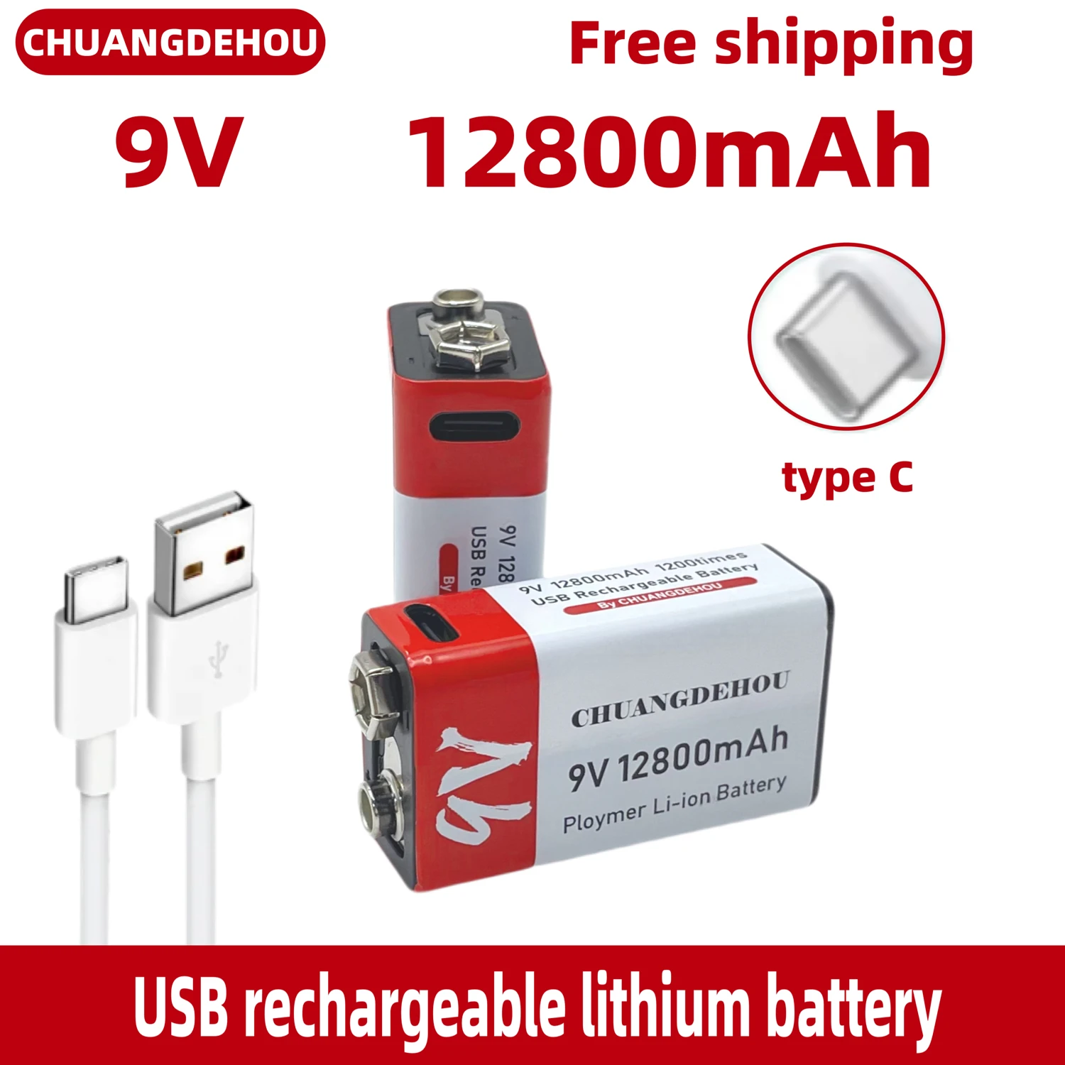 

1-8 Pieces 9V 12800Mah Lithium Ion Rechargeable Battery USB Type-C Rechargeable Battery 9V Battery, Suitable for Multimeter Microphone Toy Remote Control Ktv