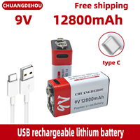 9V Lithium Battery 12800Mah Large Capacity Type-C Fast Charge Red and White Two-Color High-Value Outdoor Emergency/Remote Control Toys/Drone/Camera/Microphone Universal Safe and Durable Hot Model Best-Selling