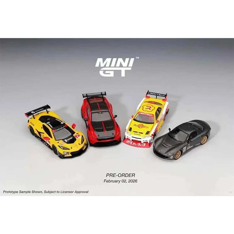 MINI GT 1:64 # 1205 Mazda RX-7 RE-Amemiya Matsukiyo KOKU 3 Chevrolet Corvette Z06 GT3.R Modelo de Coche de Aleación Fundida a Presión, Colección de Regalo