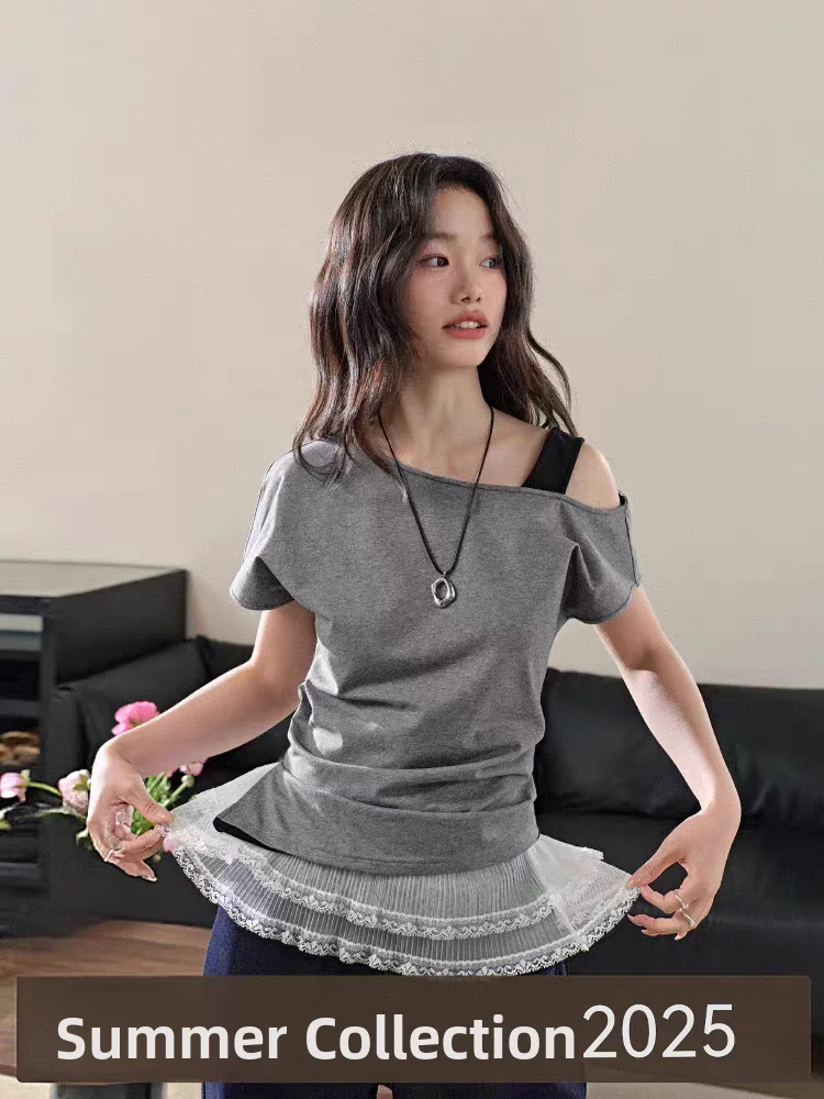 Spor Sle blanc ort Sve T-shirt pour femmes oulder Baring Design haut amincissant trajet Sle mélange de coton de couleur Pure