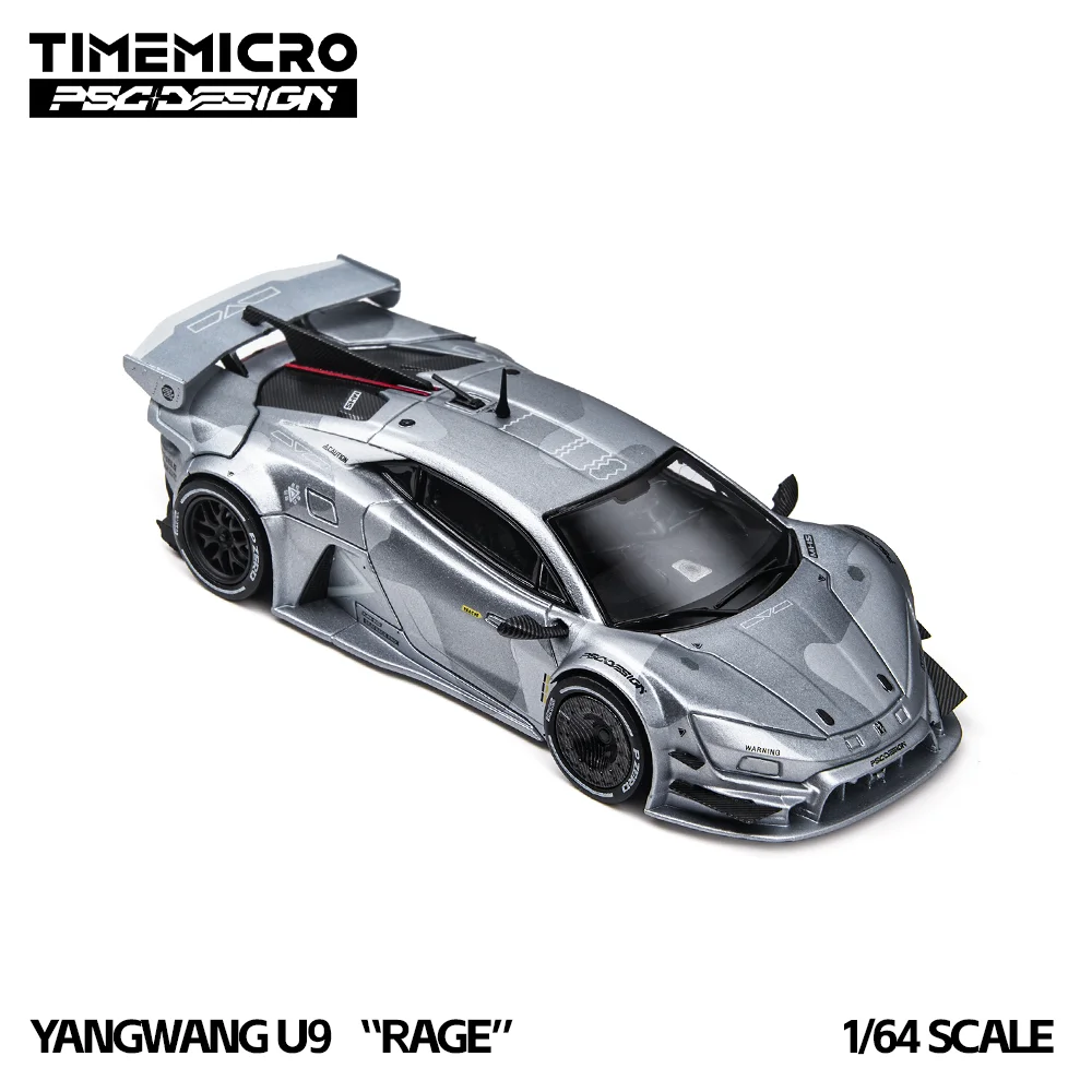 TimeMicro 1:64  U9 Gray High Rear Wing Diecast Car Model Simulation Alloy Vehicle Model Collectible Display Gift