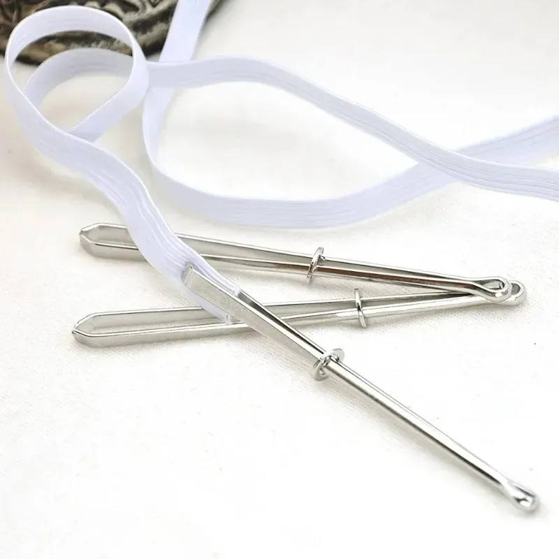 2pcs/Set Stainless Steel Garment Clips Sewing DIY Tools Elastic Band Tape Punch Cross Stitch Threader Wear Rope Elastic Clamp