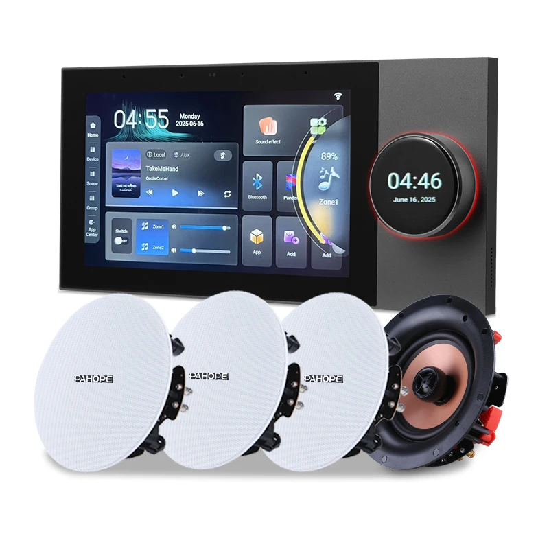 

Tuya Smart Home 7-inch Background Music Console System Home Theater Audio Controller With 4* 5-inch Ceiling Speakers