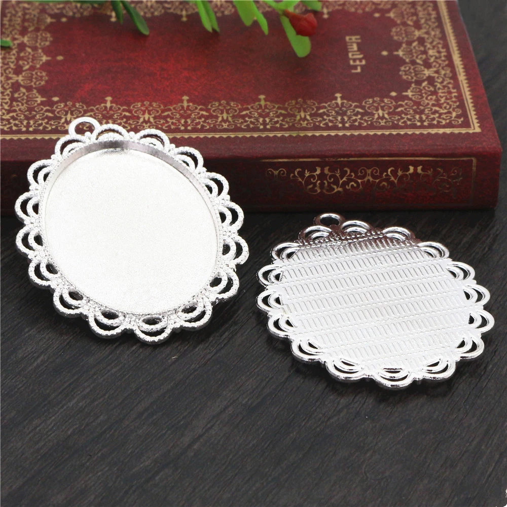 5pcs 30x40mm Inner Size 6 Colors Plated Pierced Flower Style Cabochon Base Setting Charms Pendant