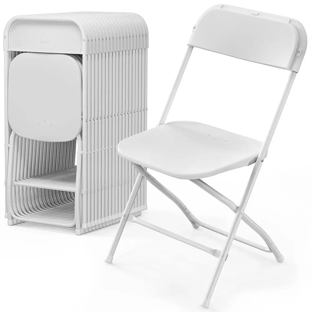 20 Pack White Plastic Folding Chair, Indoor Outdoor Portable Stackable Commercial Seat with Steel Frame 350lb. Capacity for Eve