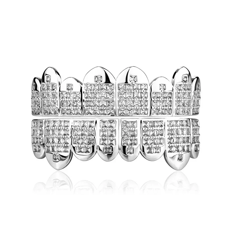 

Позолоченные хип-хоп зубы со льдом Grillz Rock Crystal, зубные грили, колпачки для зубов вампира на Хэллоуин