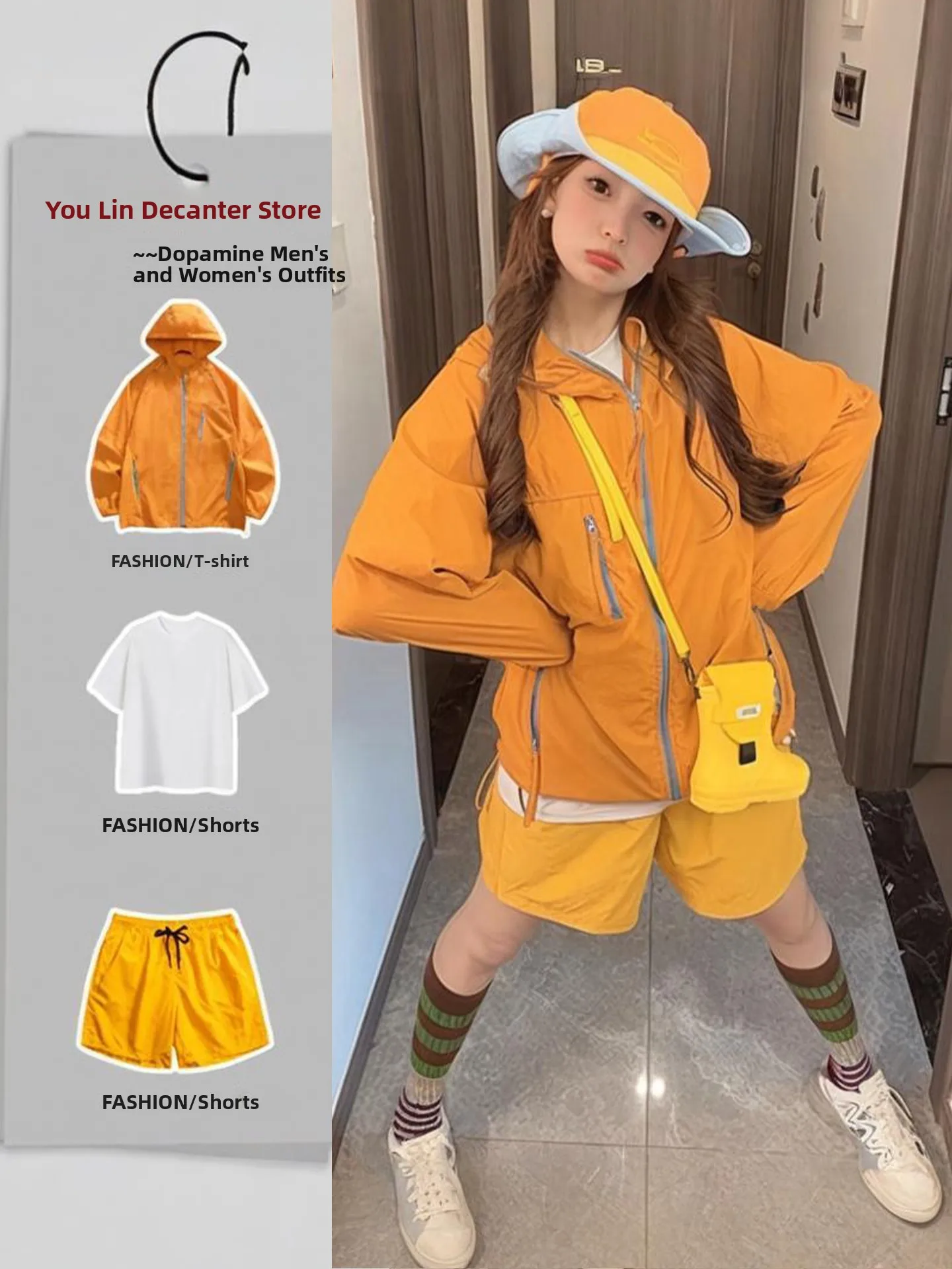 

Желтый летний костюм для женщин: легкий, быстросохнущий, из ледяного шелка, с защитой от солнца, модный комплект из двух предметов с шляпой и молнией