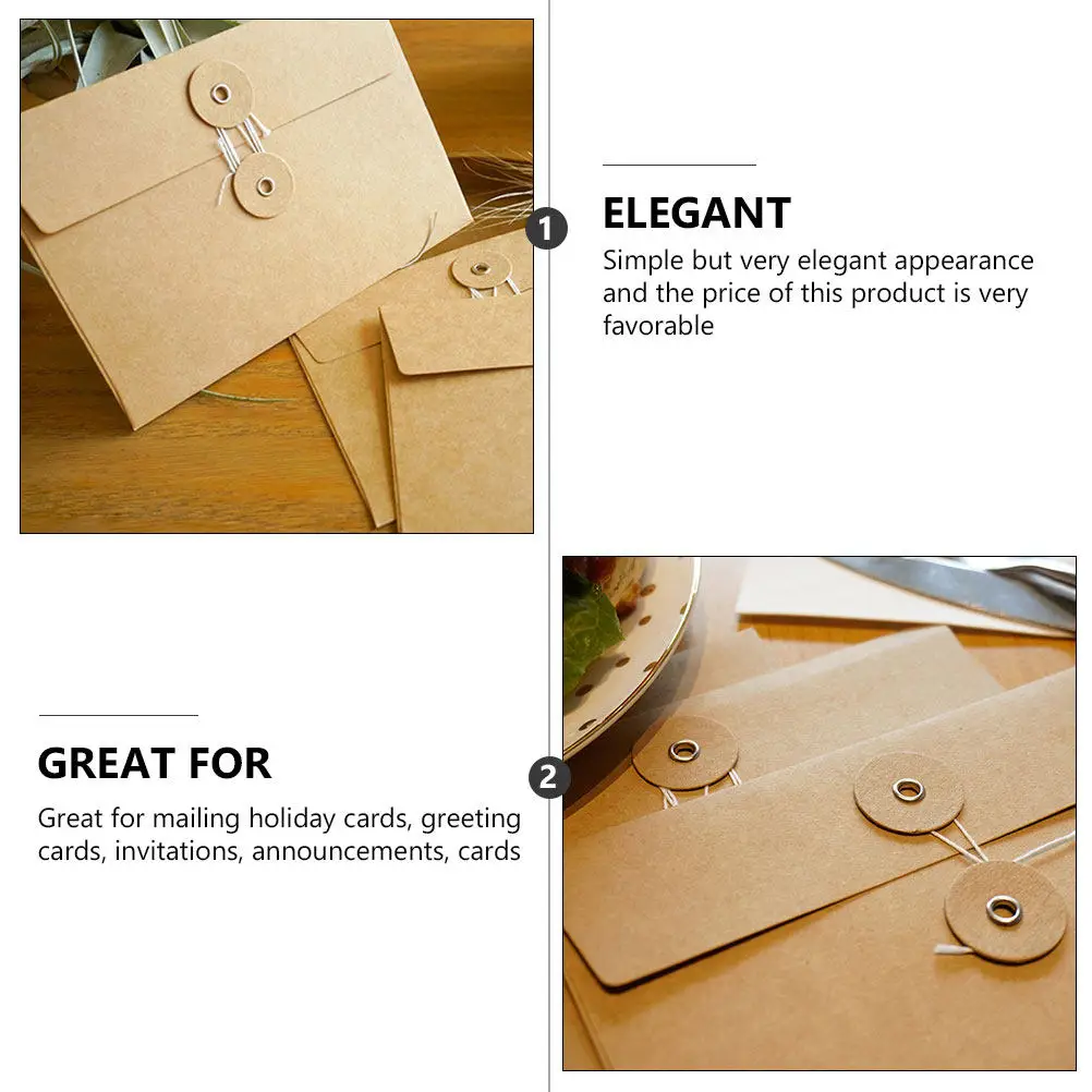 

10Pcs Thick Kraft Paper File Envelope Retro Style String Closure Document Storage Bag for Cards Invitations Photos Office