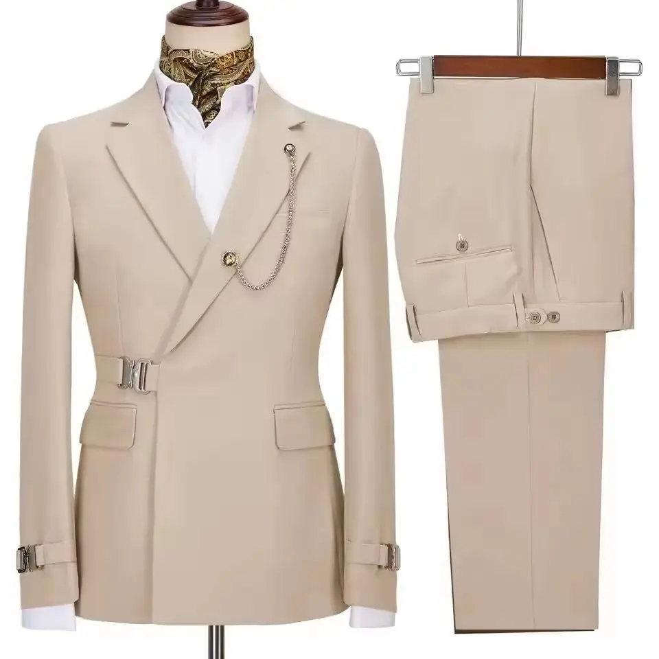 3-Piece Slim Fit Blazer Vest Pants High Quality Winter Formal Wedding Suit Elegant Men Suits Metal Buckle Casual Single Breasted